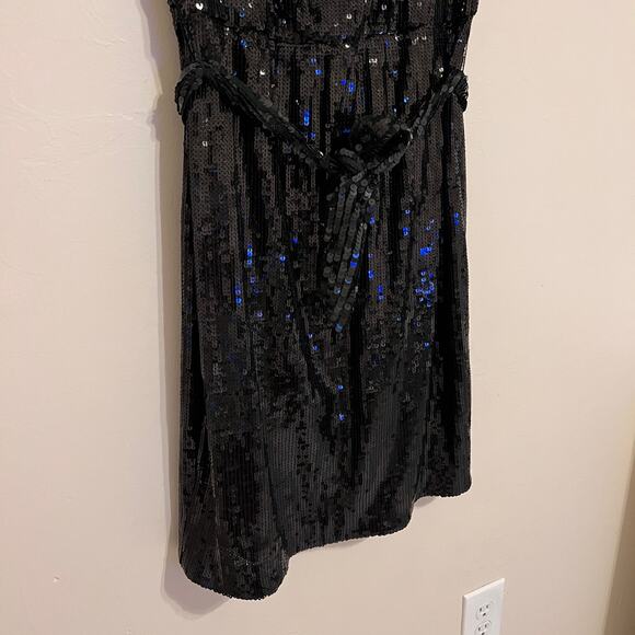 Maggy London Black Sequin Sleeveless Dress with Front Tie Size 10 - Picture 9 of 11